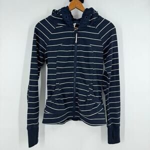 lululemon athletica Navy & White Striped Zip-Up Hoodie Jacket